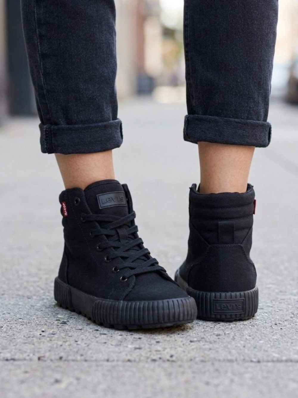 Levi's Women's Black High-Top Canvas Sneakers with Subtle Red Tab
